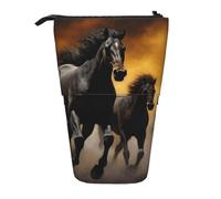 LHBWCVN Running Black Horses Cosmetics Bag Standing Pencil Case Telescopic Pencil Bag Portable Pencil Holder Cute Stand up Pencil Pouch for Women Men Travel Coin Pouch Purse