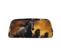 LHBWCVN Running Black Horses Pencil Case Large Capacity Pencil Pouch Aesthetic Pen Bag Leather Makeup Bag for Women Men Travel Toiletry Bags Zipper Cosmetic Bag Wide-open Coin Pouch Purse, Silver, One