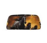 LHBWCVN Running Black Horses Pencil Case Large Capacity Pencil Pouch Aesthetic Pen Bag Leather Makeup Bag for Women Men Travel Toiletry Bags Zipper Cosmetic Bag Wide-open Coin Pouch Purse, Gold, One