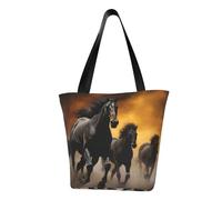 LHBWCVN Running Black Horses Tote Bag for Women Top-Handle Purse Large Shoulder Hobo Bags Casual Handbags Aesthetic Shopping Bag Reusable Grocery Bag Zipper Work Bag Travel Beach Bag