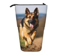 LHBWCVN Running german shepherd dog Cosmetics Bag Standing Pencil Case Telescopic Pencil Bag Portable Pencil Holder Cute Stand up Pencil Pouch for Women Men Travel Coin Pouch Purse