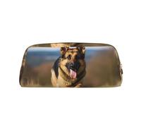 LHBWCVN Running german shepherd dog Pencil Case Large Capacity Pencil Pouch Aesthetic Pen Bag Leather Makeup Bag for Women Men Travel Toiletry Bags Zipper Cosmetic Bag Wide-open Coin Pouch Purse, Gold