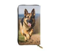 Lhbwcvn Running German Shepherd Dog Wallet For Women Men Clutch Rfid Blocking Leather Wallets Large Capacity Purse Credit Card Holder Money Case With Zipper Phone Holder Long Travel Purse, Black, One