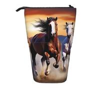 LHBWCVN Running Horses Cosmetics Bag Standing Pencil Case Telescopic Pencil Bag Portable Pencil Holder Cute Stand up Pencil Pouch for Women Men Travel Coin Pouch Purse