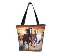 LHBWCVN Running Horses Tote Bag for Women Top-Handle Purse Large Shoulder Hobo Bags Casual Handbags Aesthetic Shopping Bag Reusable Grocery Bag Zipper Work Bag Travel Beach Bag