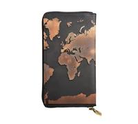 Lhbwcvn Rust World Map Wallet For Women Men Clutch Rfid Blocking Leather Wallets Large Capacity Purse Credit Card Holder Money Case With Zipper Phone Holder Long Travel Purse, Black, One Size