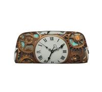 LHBWCVN Rusty Steampunk Clock Pencil Case Large Capacity Pencil Pouch Aesthetic Pen Bag Leather Makeup Bag for Women Men Travel Toiletry Bags Zipper Cosmetic Bag Wide-open Coin Pouch Purse, Gold, One