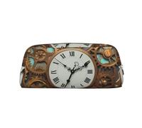 LHBWCVN Rusty Steampunk Clock Pencil Case Large Capacity Pencil Pouch Aesthetic Pen Bag Leather Makeup Bag for Women Men Travel Toiletry Bags Zipper Cosmetic Bag Wide-open Coin Pouch Purse, Silver