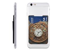 LHBWCVN Rusty Steampunk Clock Phone Wallet Stick On, Phone Card Holder for Women Men, Slim Adhesive Credit Card Holder for Back of Cellphone Case, Leather ID Cards Pocket Wallets for Phone Case
