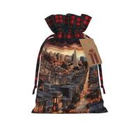 LHBWCVN san francisco Christmas Drawstring Gift Bags with Tags, Buffalo Plaid Xmas Gift Bags Reusable Gift Wrapping Bag Christmas Fabric Goody Gift Sacks for Party Presents Decorations