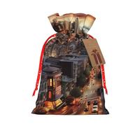 LHBWCVN san francisco Christmas Drawstring Gift Bags with Tags, Xmas Gift Bags with Red Christmas Ribbon, Reusable Gift Wrapping Bag Fabric Goody Gift Sacks for Party Presents Decorations