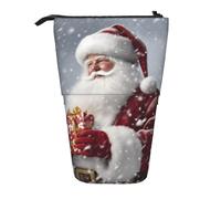 LHBWCVN Santa Claus Snow Secenry Cosmetics Bag Standing Pencil Case Telescopic Pencil Bag Portable Pencil Holder Cute Stand up Pencil Pouch for Women Men Travel Coin Pouch Purse