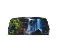LHBWCVN Scenic mountain waterfall Pencil Case Large Capacity Pencil Pouch Aesthetic Pen Bag Leather Makeup Bag for Women Men Travel Toiletry Bags Zipper Cosmetic Bag Wide-open Coin Pouch Purse, Silver