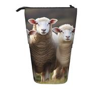 LHBWCVN Sheep and Lambs Cosmetics Bag Standing Pencil Case Telescopic Pencil Bag Portable Pencil Holder Cute Stand up Pencil Pouch for Women Men Travel Coin Pouch Purse