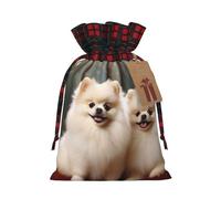 LHBWCVN Short-haired pomeranian dog Christmas Drawstring Gift Bags with Tags, Buffalo Plaid Xmas Gift Bags Reusable Gift Wrapping Bag Christmas Fabric Goody Gift Sacks for Party Presents Decorations