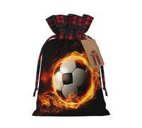 LHBWCVN Soccer flame Christmas Drawstring Gift Bags with Tags, Buffalo Plaid Xmas Gift Bags Reusable Gift Wrapping Bag Christmas Fabric Goody Gift Sacks for Party Presents Decorations