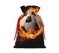LHBWCVN Soccer flame Christmas Drawstring Gift Bags with Tags, Xmas Gift Bags with Red Ribbon, Reusable Gift Wrapping Bag Fabric Goody Gift Sacks for Party Presents Decorations