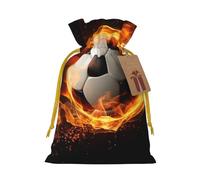 LHBWCVN Soccer flame Christmas Drawstring Gift Bags with Tags, Xmas Gift Bags with Yellow Christmas Ribbon, Reusable Gift Wrapping Bag Fabric Goody Gift Sacks for Party Presents Decorations