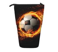 LHBWCVN Soccer flame Cosmetics Bag Standing Pencil Case Telescopic Pencil Bag Portable Pencil Holder Cute Stand up Pencil Pouch for Women Men Travel Coin Pouch Purse