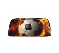 LHBWCVN Soccer flame Pencil Case Large Capacity Pencil Pouch Aesthetic Pen Bag Leather Makeup Bag for Women Men Travel Toiletry Bags Zipper Cosmetic Bag Wide-open Coin Pouch Purse