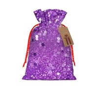 LHBWCVN Sparkling Purple Glitter Christmas Drawstring Gift Bags with Tags, Xmas Gift Bags with Red Christmas Ribbon, Reusable Gift Wrapping Bag Fabric Goody Gift Sacks for Party Presents Decorations
