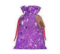 LHBWCVN Sparkling Purple Glitter Christmas Drawstring Gift Bags with Tags, Xmas Gift Bags with Red Ribbon, Reusable Gift Wrapping Bag Fabric Goody Gift Sacks for Party Presents Decorations