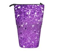 LHBWCVN Sparkling Purple Glitter Cosmetics Bag Standing Pencil Case Telescopic Pencil Bag Portable Pencil Holder Cute Stand up Pencil Pouch for Women Men Travel Coin Pouch Purse