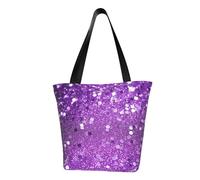 LHBWCVN Sparkling Purple Glitter Tote Bag for Women Top-Handle Purse Large Shoulder Hobo Bags Casual Handbags Aesthetic Shopping Bag Reusable Grocery Bag Zipper Work Bag Travel Beach Bag