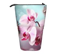 LHBWCVN Spring Orchid Butterfly Cosmetics Bag Standing Pencil Case Telescopic Pencil Bag Portable Pencil Holder Cute Stand up Pencil Pouch for Women Men Travel Coin Pouch Purse