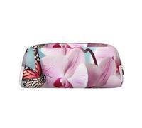 LHBWCVN Spring Orchid Butterfly Pencil Case Large Capacity Pencil Pouch Aesthetic Pen Bag Leather Makeup Bag for Women Men Travel Toiletry Bags Zipper Cosmetic Bag Wide-open Coin Pouch Purse