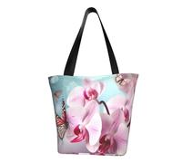 LHBWCVN Spring Orchid Butterfly Tote Bag for Women Top-Handle Purse Large Shoulder Hobo Bags Casual Handbags Aesthetic Shopping Bag Reusable Grocery Bag Zipper Work Bag Travel Beach Bag