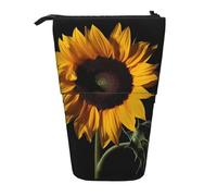 LHBWCVN Sunflower Black Background Cosmetics Bag Standing Pencil Case Telescopic Pencil Bag Portable Pencil Holder Cute Stand up Pencil Pouch for Women Men Travel Coin Pouch Purse