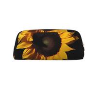 LHBWCVN Sunflower Black Background Pencil Case Large Capacity Pencil Pouch Aesthetic Pen Bag Leather Makeup Bag for Women Men Travel Toiletry Bags Zipper Cosmetic Bag Wide-open Coin Pouch Purse, Gold