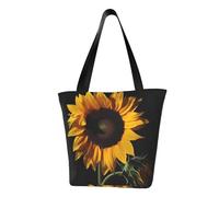 LHBWCVN Sunflower Black Background Tote Bag for Women Top-Handle Purse Large Shoulder Hobo Bags Casual Handbags Aesthetic Shopping Bag Reusable Grocery Bag Zipper Work Bag Travel Beach Bag