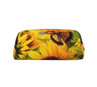 LHBWCVN Sunflower Butterfly Pencil Case Large Capacity Pencil Pouch Aesthetic Pen Bag Leather Makeup Bag for Women Men Travel Toiletry Bags Zipper Cosmetic Bag Wide-open Coin Pouch Purse