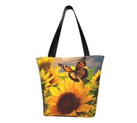 LHBWCVN Sunflower Butterfly Tote Bag for Women Top-Handle Purse Large Shoulder Hobo Bags Casual Handbags Aesthetic Shopping Bag Reusable Grocery Bag Zipper Work Bag Travel Beach Bag