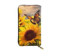 Lhbwcvn Sunflower Butterfly Wallet For Women Men Clutch Rfid Blocking Leather Wallets Large Capacity Purse Credit Card Holder Money Case With Zipper Phone Holder Long Travel Purse, Black, One Size