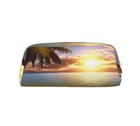 LHBWCVN Sunset Palm Pencil Case Large Capacity Pencil Pouch Aesthetic Pen Bag Leather Makeup Bag for Women Men Travel Toiletry Bags Zipper Cosmetic Bag Wide-open Coin Pouch Purse