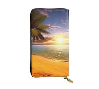 Lhbwcvn Sunset Palm Wallet For Women Men Clutch Rfid Blocking Leather Wallets Large Capacity Purse Credit Card Holder Money Case With Zipper Phone Holder Long Travel Purse, Black, One Size