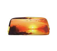 LHBWCVN Sunset scenery Pencil Case Large Capacity Pencil Pouch Aesthetic Pen Bag Leather Makeup Bag for Women Men Travel Toiletry Bags Zipper Cosmetic Bag Wide-open Coin Pouch Purse, Gold, One Size