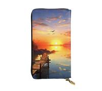 Lhbwcvn Sunset Scenery Wallet For Women Men Clutch Rfid Blocking Leather Wallets Large Capacity Purse Credit Card Holder Money Case With Zipper Phone Holder Long Travel Purse, Black, One Size