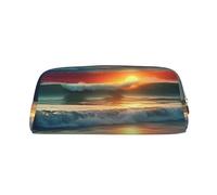LHBWCVN Sunset Seaside Pencil Case Large Capacity Pencil Pouch Aesthetic Pen Bag Leather Makeup Bag for Women Men Travel Toiletry Bags Zipper Cosmetic Bag Wide-open Coin Pouch Purse, Gold, One Size