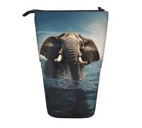 LHBWCVN Swimming African Elephant Cosmetics Bag Standing Pencil Case Telescopic Pencil Bag Portable Pencil Holder Cute Stand up Pencil Pouch for Women Men Travel Coin Pouch Purse