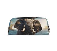 LHBWCVN Swimming African Elephant Pencil Case Large Capacity Pencil Pouch Aesthetic Pen Bag Leather Makeup Bag for Women Men Travel Toiletry Bags Zipper Cosmetic Bag Wide-open Coin Pouch Purse, Silver