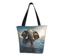 LHBWCVN Swimming African Elephant Tote Bag for Women Top-Handle Purse Large Shoulder Hobo Bags Casual Handbags Aesthetic Shopping Bag Reusable Grocery Bag Zipper Work Bag Travel Beach Bag