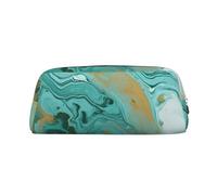 LHBWCVN teal and gold marble Pencil Case Large Capacity Pencil Pouch Aesthetic Pen Bag Leather Makeup Bag for Women Men Travel Toiletry Bags Zipper Cosmetic Bag Wide-open Coin Pouch Purse, Silver, One