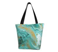 LHBWCVN teal and gold marble Tote Bag for Women Top-Handle Purse Large Shoulder Hobo Bags Casual Handbags Aesthetic Shopping Bag Reusable Grocery Bag Zipper Work Bag Travel Beach Bag