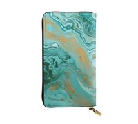 Lhbwcvn Teal And Gold Marble Wallet For Women Men Clutch Rfid Blocking Leather Wallets Large Capacity Purse Credit Card Holder Money Case With Zipper Phone Holder Long Travel Purse, Black, One Size
