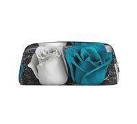 LHBWCVN Teal Gray Rose Pencil Case Large Capacity Pencil Pouch Aesthetic Pen Bag Leather Makeup Bag for Women Men Travel Toiletry Bags Zipper Cosmetic Bag Wide-open Coin Pouch Purse