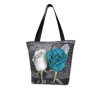 LHBWCVN Teal Gray Rose Tote Bag for Women Top-Handle Purse Large Shoulder Hobo Bags Casual Handbags Aesthetic Shopping Bag Reusable Grocery Bag Zipper Work Bag Travel Beach Bag